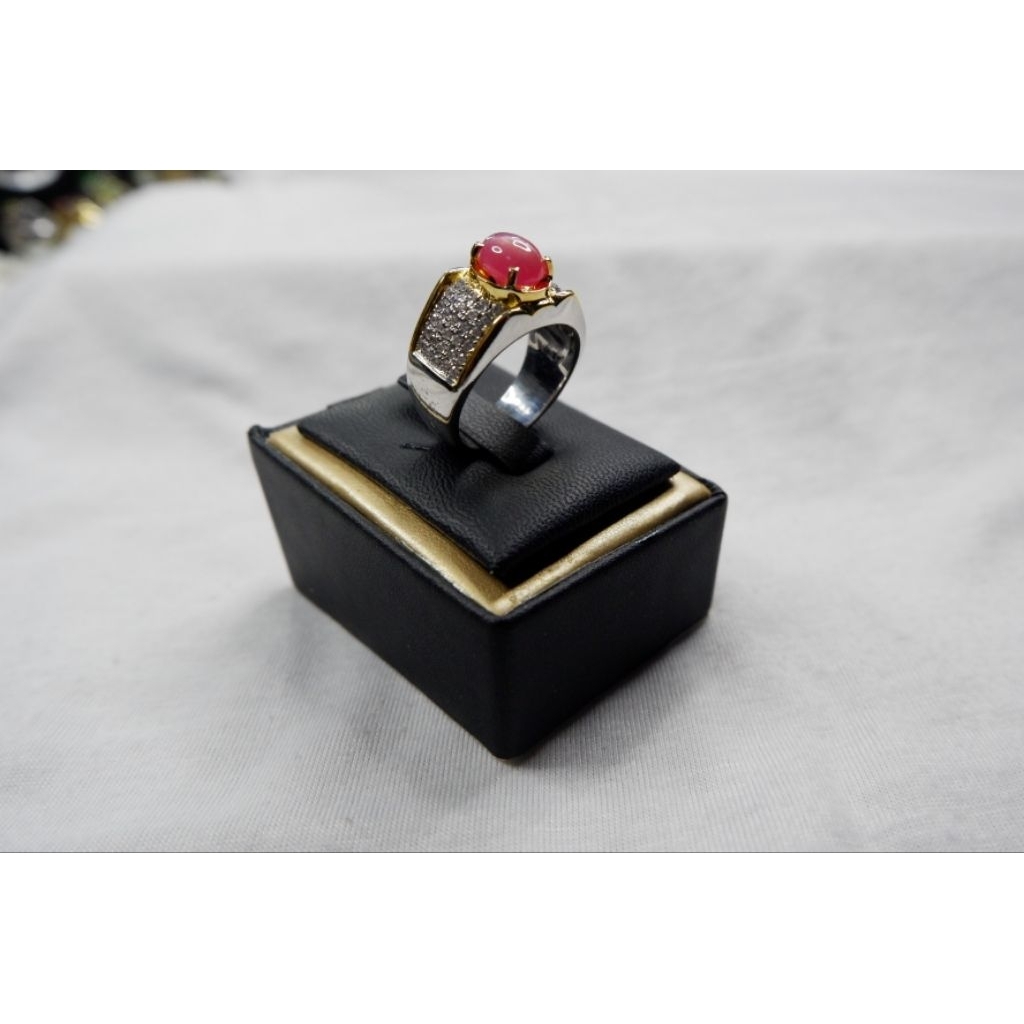 cincin perak batu permata pinkish red ruby