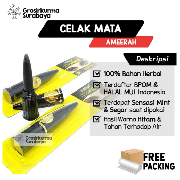 Celak Mata Ameerah Kajal Dengan Sensasi Mint Waterproof Anti Air Hasil Hitam Diwajah Dari Bahan Herb