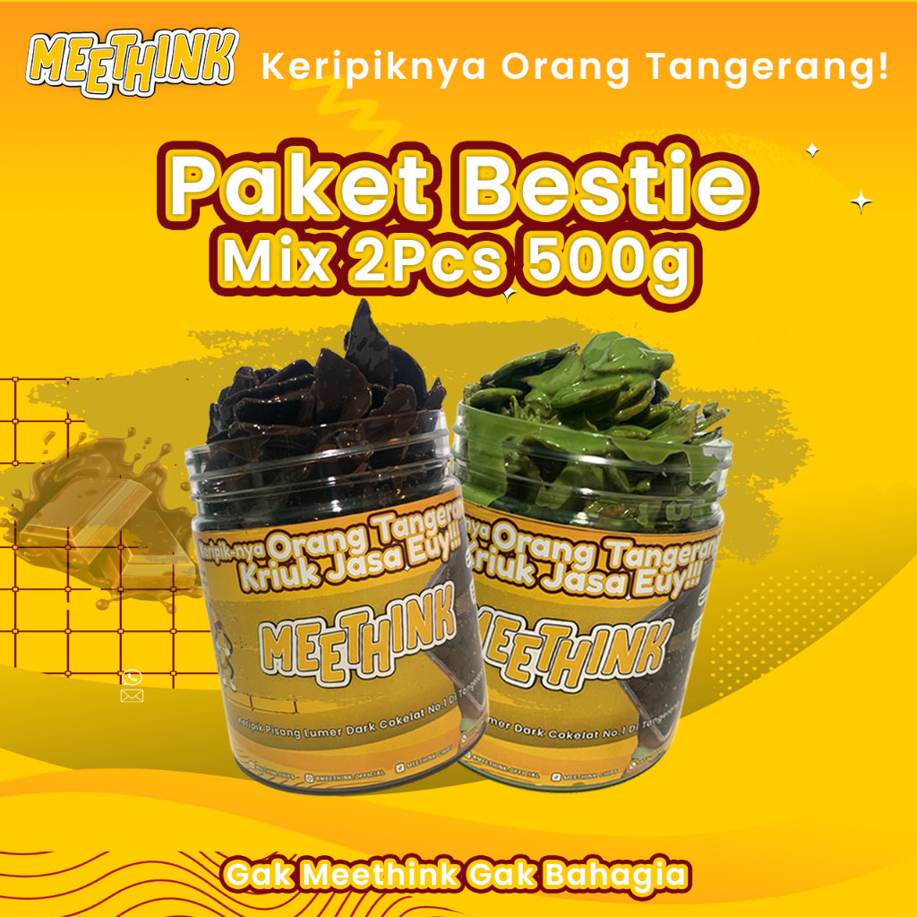 

Paket Bestie 2Pcs 500g Keripik Pisang Full Cokelat Lumer By MEETHINK CHIPS | Cemilan Manis Termurah