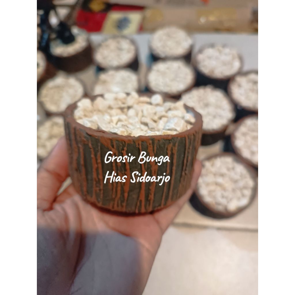 Pot Bulat / Pot Teracota / Pot Kayu Mini / Pot souvenir / Pot Kaktus / Pot Motif Kayu