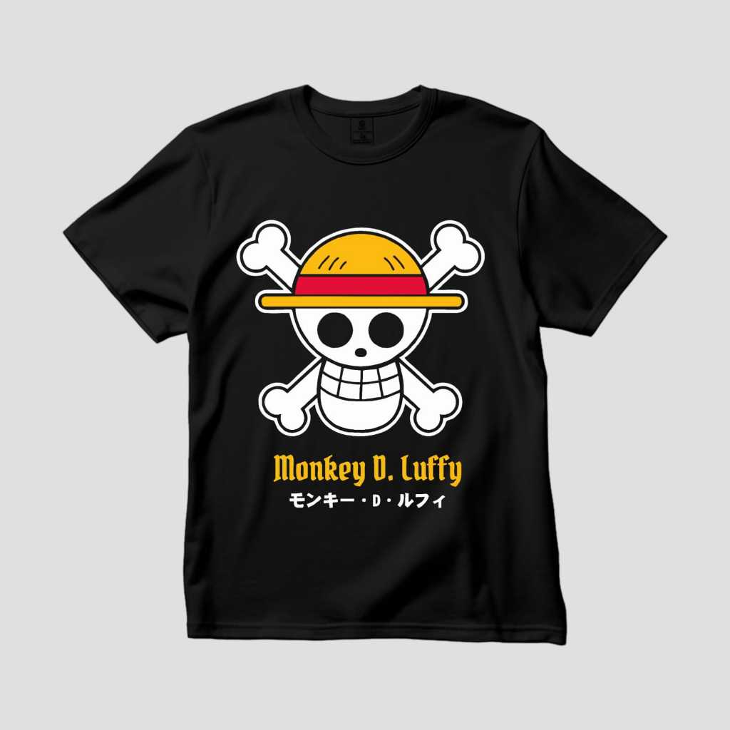 Kaos Logo Topi Jerami Viral Monkey D. Luffy - Hitam