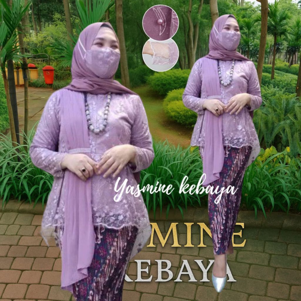 Setelan Blouse Aurora Selendang Lilac Lavender | Kebaya Blouse Dress Aurora Selendang Kebaya Wisuda 