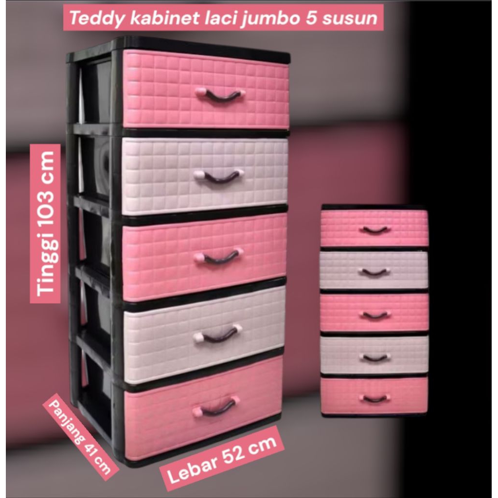 lemari laci plastik jumbo 5 susun warna pink kombinasi