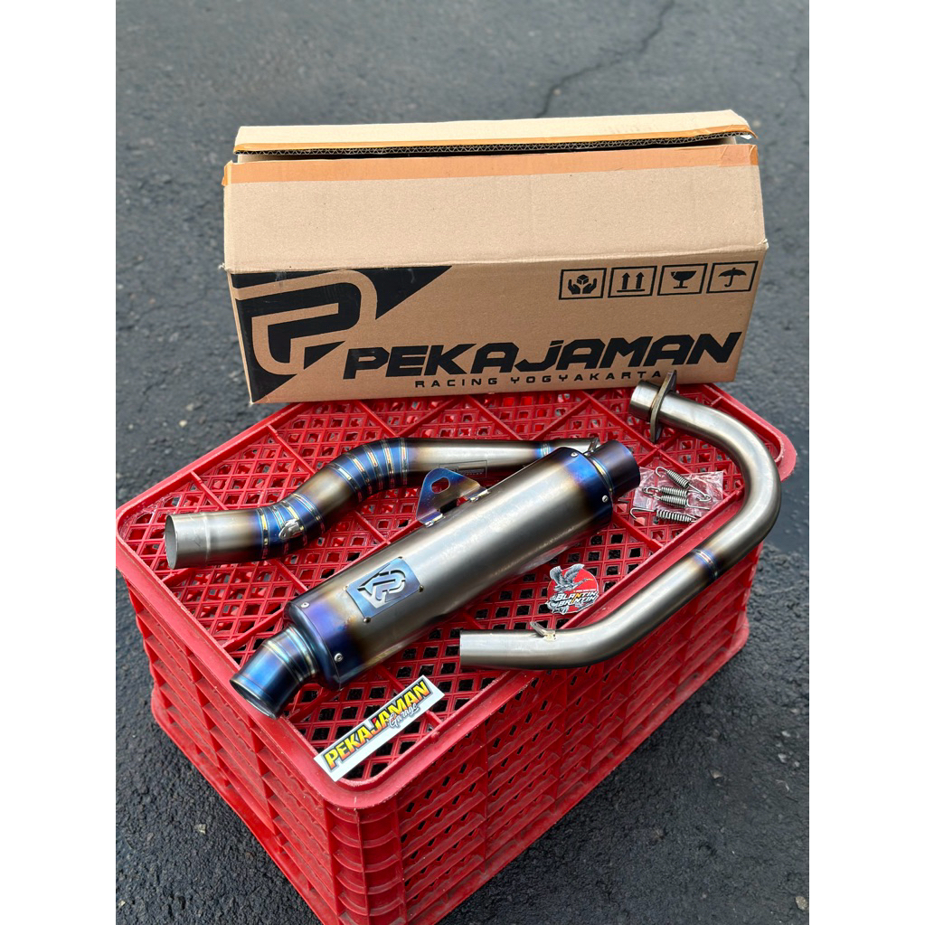 knalpot pekajaman full titanium cb gl100 knalpot pekajaman racing titanium cb gl100 leher 35/35