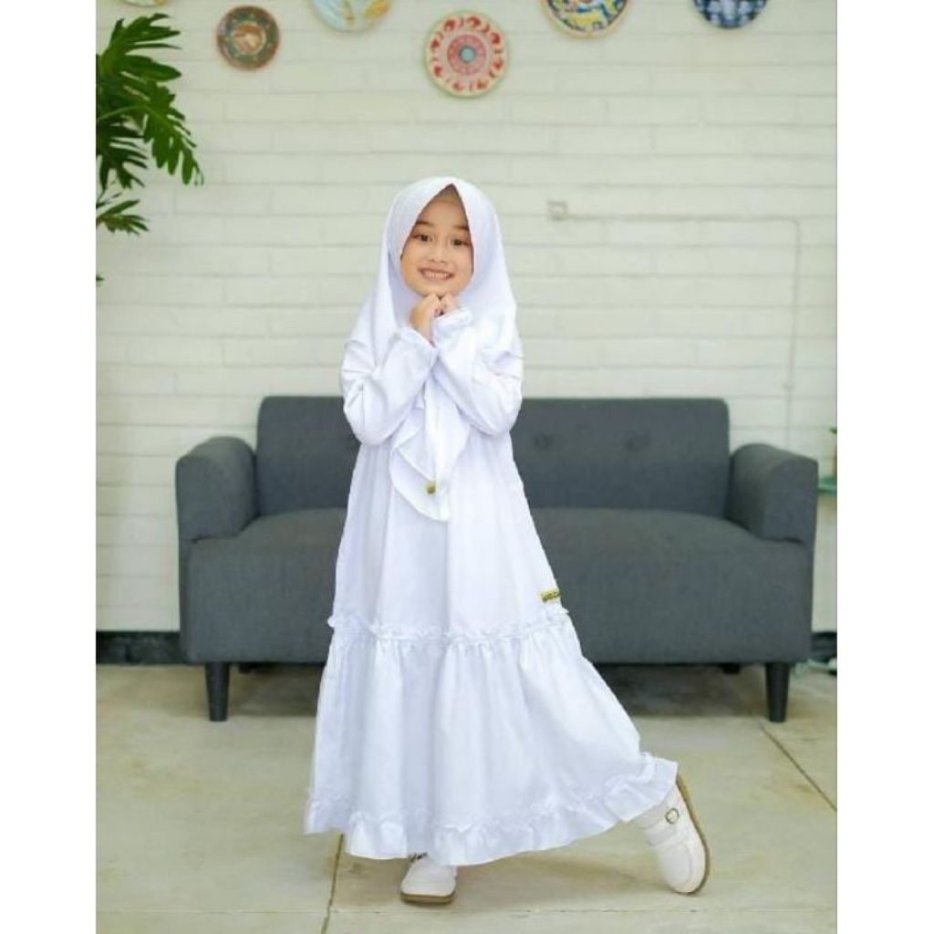 GAMIS PUTiH ANAK SYAR'I PEREMPUAN SET KERUDUNG 3-11 TAHUN