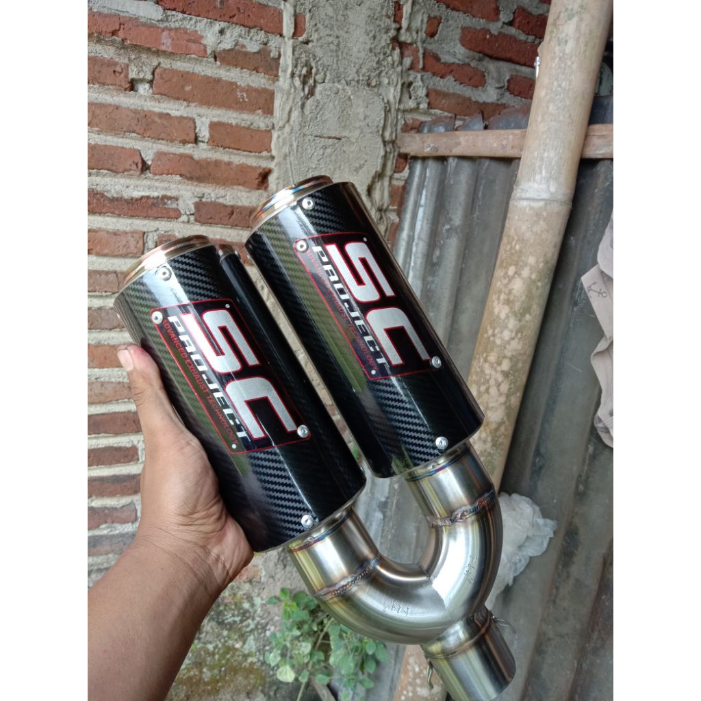 knalpot custom SC PROJECT double/dobel silincer inlet 50mm silincer saja pnp all motor 4tak & matic