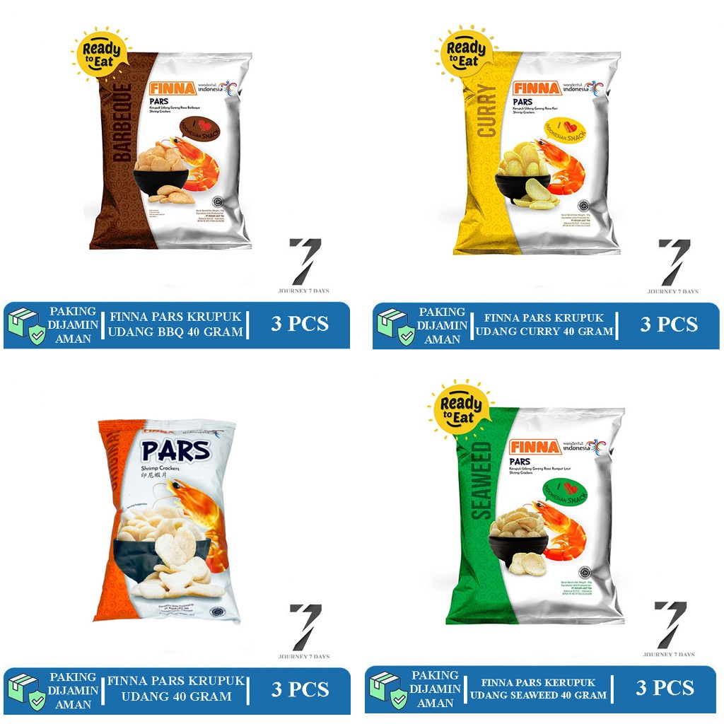 

FINNA PARS KRUPUK UDANG 40 GRAM ANEKA RASA PACK ISI 3 PCS JOURNEY 7 DAYS DENGAN PAKING AMAN