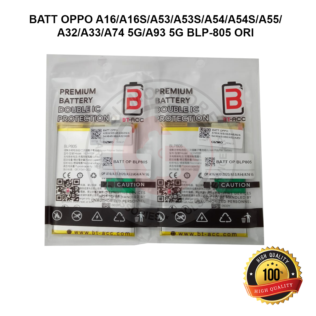 BATERAI 100% ORIGINAL BT OPPO A16/A16S/A53/A53S/A54/A54S/A55/A32/A33/A74 5G/A93 5G BLP-805 BATERAI H