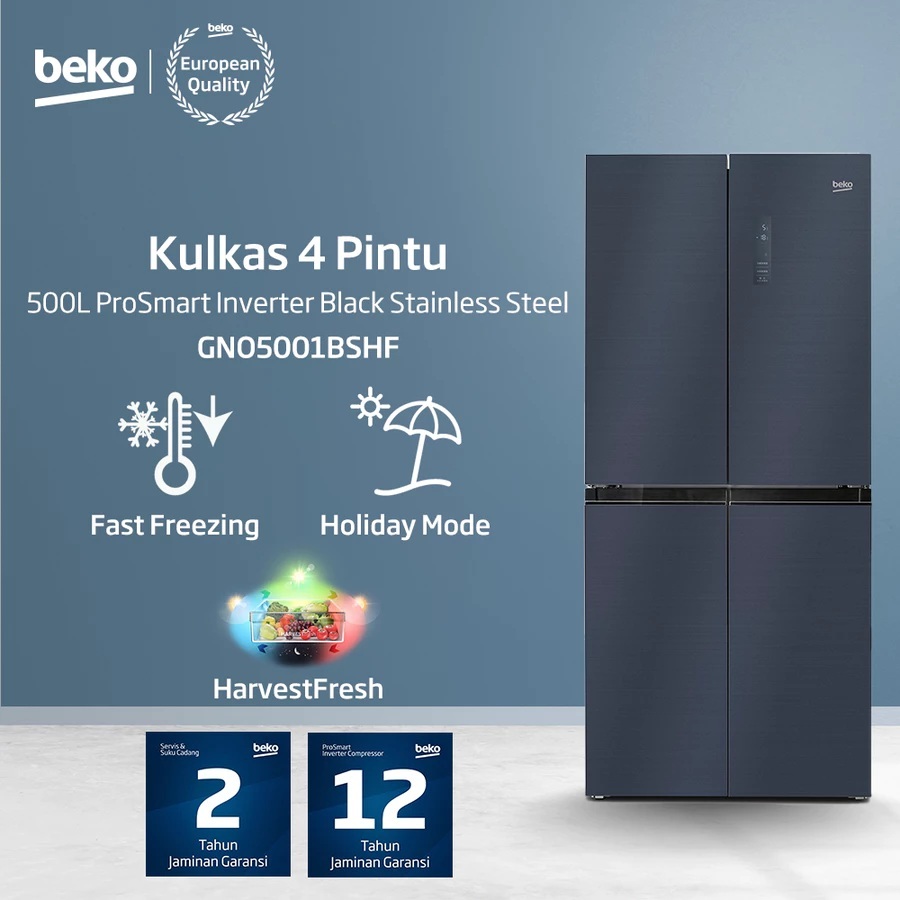 Beko Kulkas 4 Pintu Side-by-Side GNO5001BSHF - Kapasitas 500liter Inverter Harvest Fresh