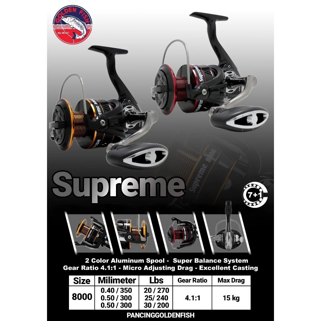 Reel Pancing Golden Fish SUPREME 8000 7+1 Ball Bearing | Reel Laut