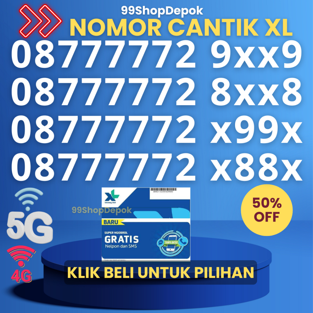 Kartu Perdana Nomor Cantik XL 160.3 Nomer Cantik XL 4g 5g XL 77777 No Cantik XL 5g Murah Seri Panca