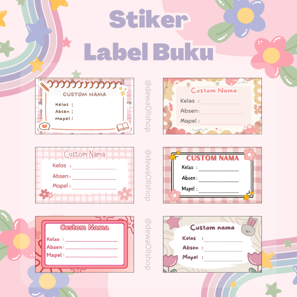 

Stiker Label Buku Anak Sekolah – Custom Nama Lucu Kelas Absen Mapel – 22 pcs