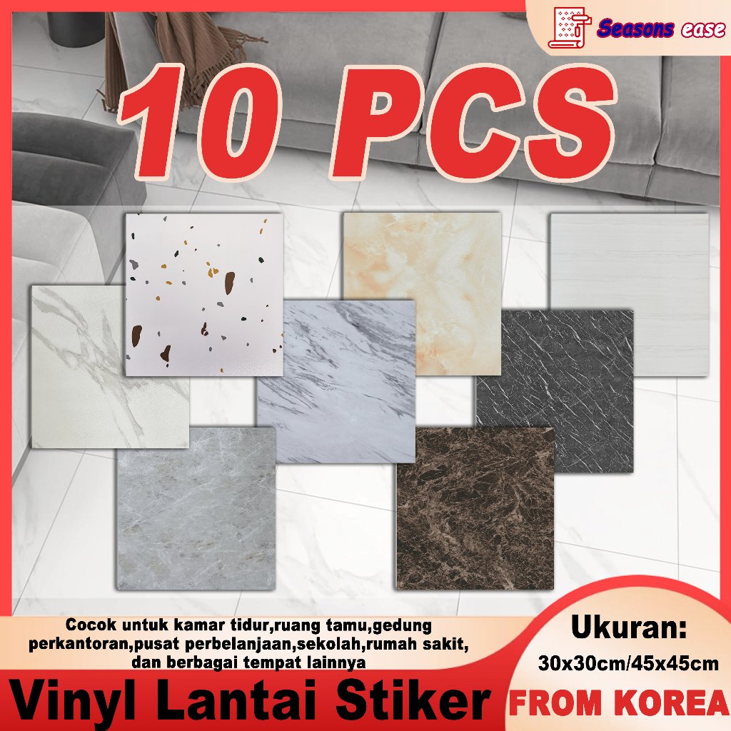 Seasons Ease-10pcs！Vinyl Lantai Marbel 30x30/45x45cm/ Vinyl Sticker Lantai Marmer Granit /Stiker Lem