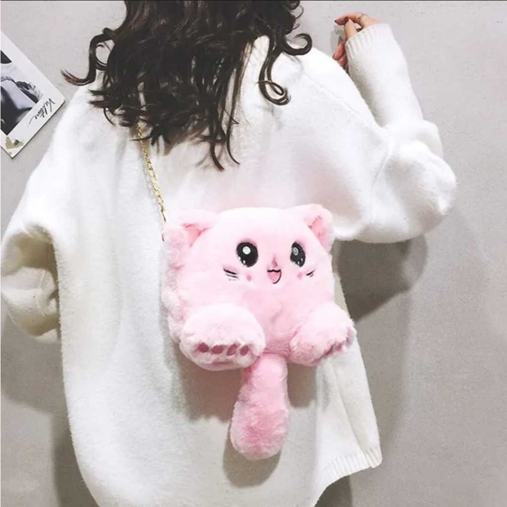 Tas Selempang Boneka Kucing Berbulu Lembut Hadiah Mewah untuk Anak Tersayang berlabel SNI