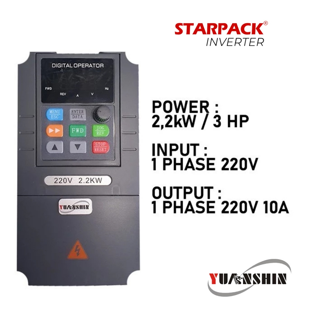 Inverter VFD Yuanshin YX3000 2,2kW/3HP Input 1Ph 220v Output 1Ph 220v