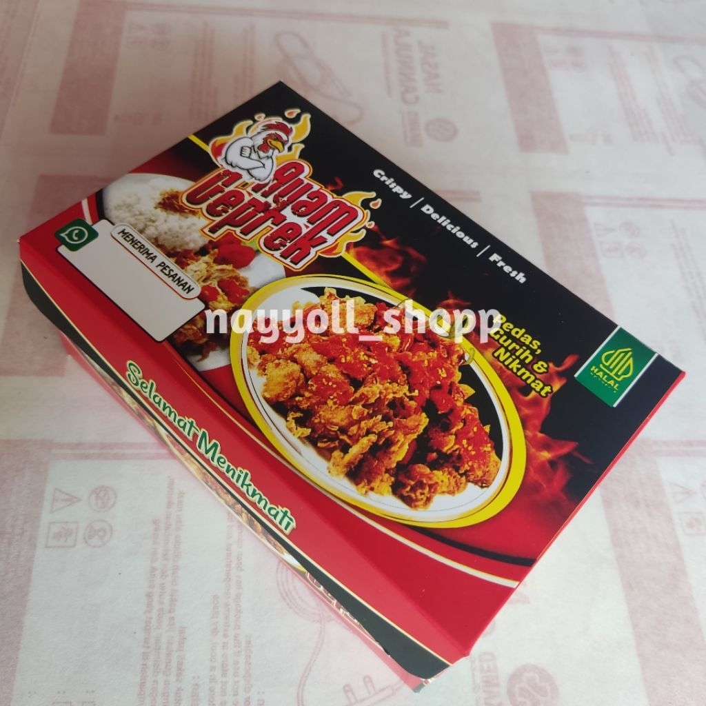 100 lembar box ayam geprek motif 3D terbaru / kemasan ayam geprek ukuran 10×15,5×6 cm / kertas ayam 