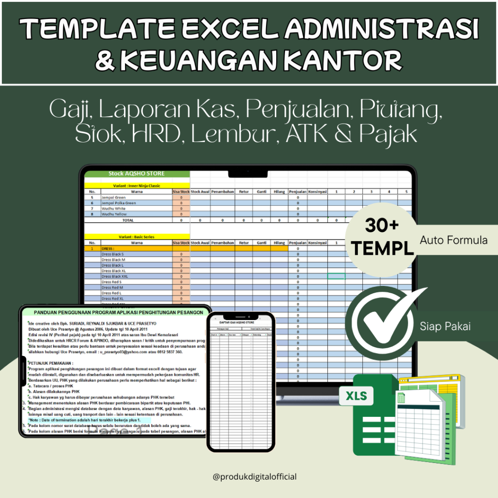 30+ Template Excel Administrasi & Keuangan Kantor | Gaji, Laporan Kas, Penjualan, Piutang, Stok, HRD