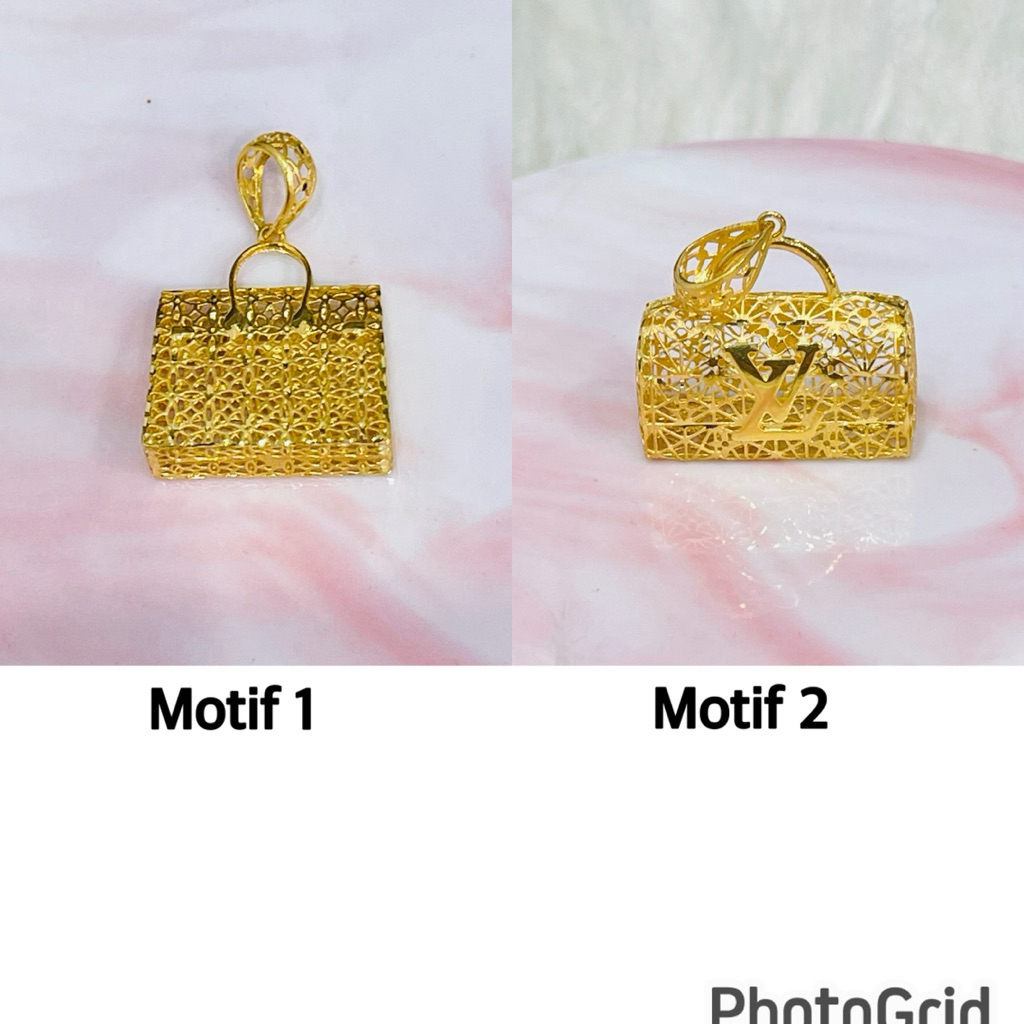 liontin tas kerawang mewah elegant cantik emas asli kadar 700