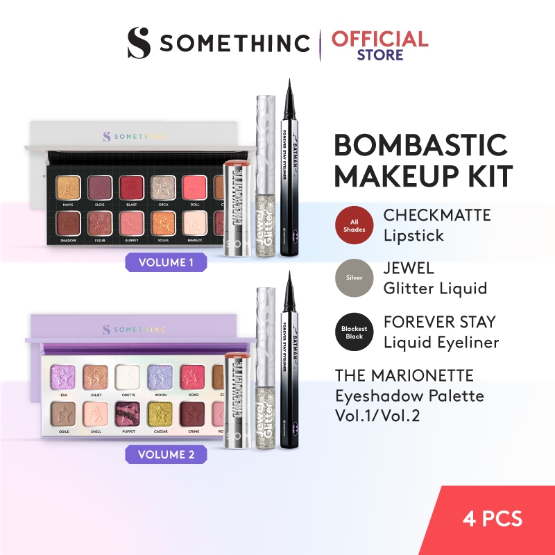 SOMETHINC [4 PCS] Bombastic Makeup Kit - The Marionette Eyeshadow, Jewel Glitter Liquid, Forever Sta