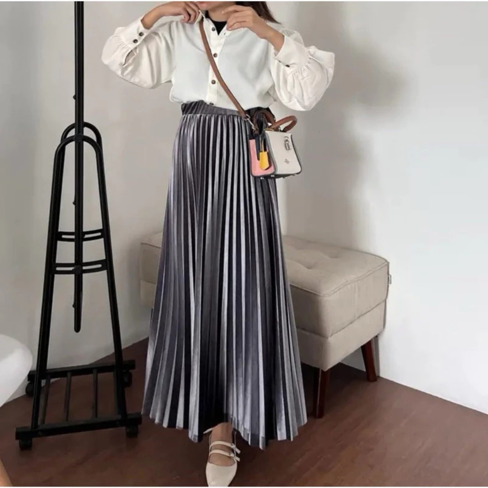 Rok Plisket Bludru Panjang Dewasa Velvet Premium
