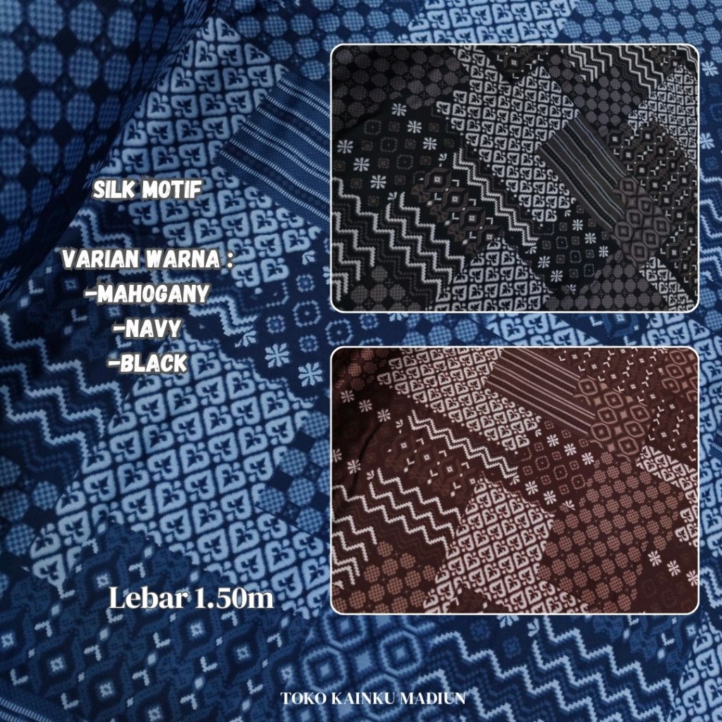 Kain Satin Maxmara Lux Motif Etnik Geometris - Lebar 1.5m - Bahan Adem untuk Gamis, Dress & Kemeja K