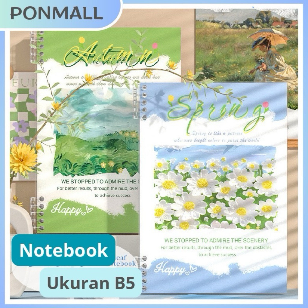 

PONMALL- Aesthetic Notebook Binder B5 Motif Lukisan Spring Buku Tulis Sekolah Kuliah dapat di-refill