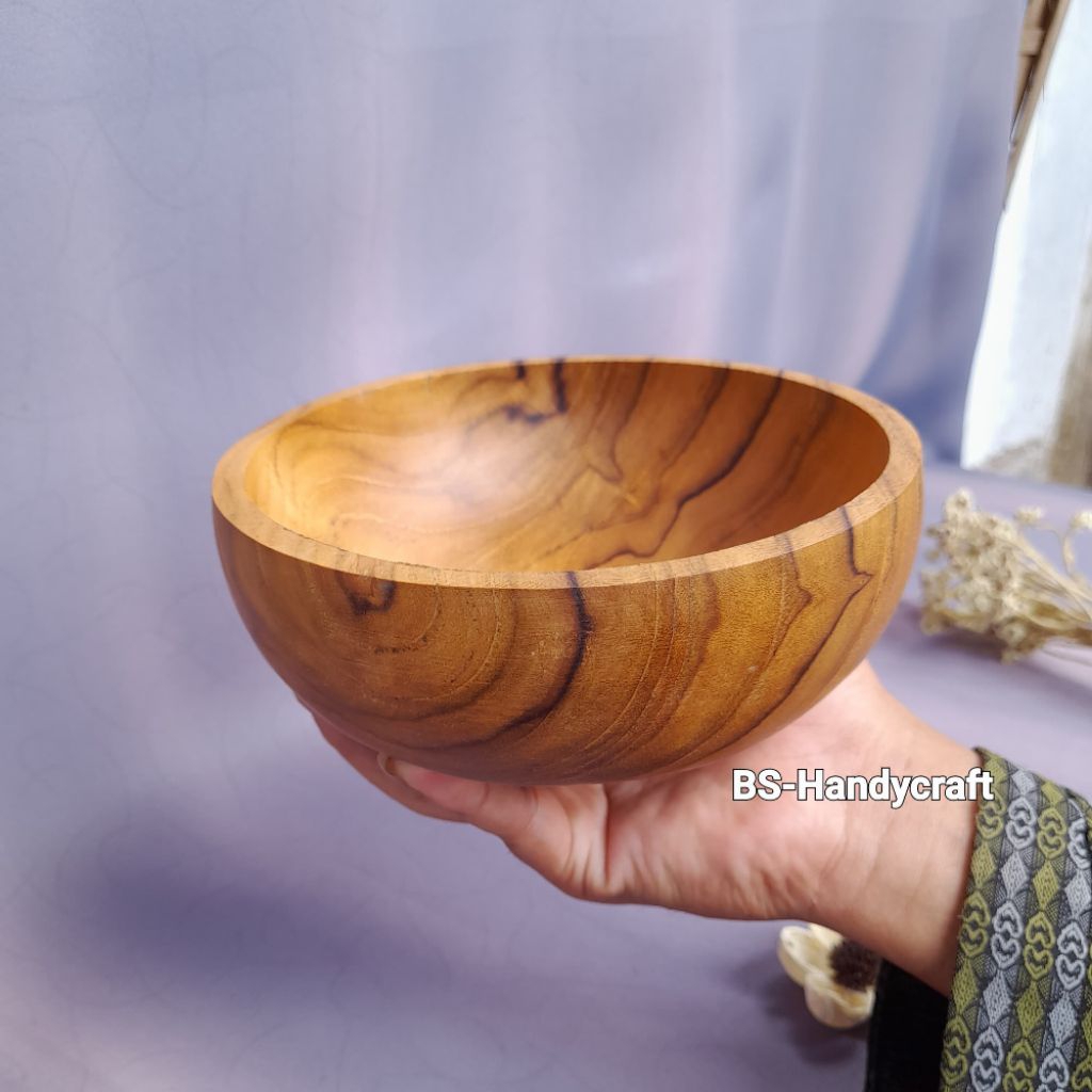Mangkok Kayu Jati/Mangkok Bakso/Mangkok mie/Mangkok Kayu Jati 15cm Natural Wood Bowl