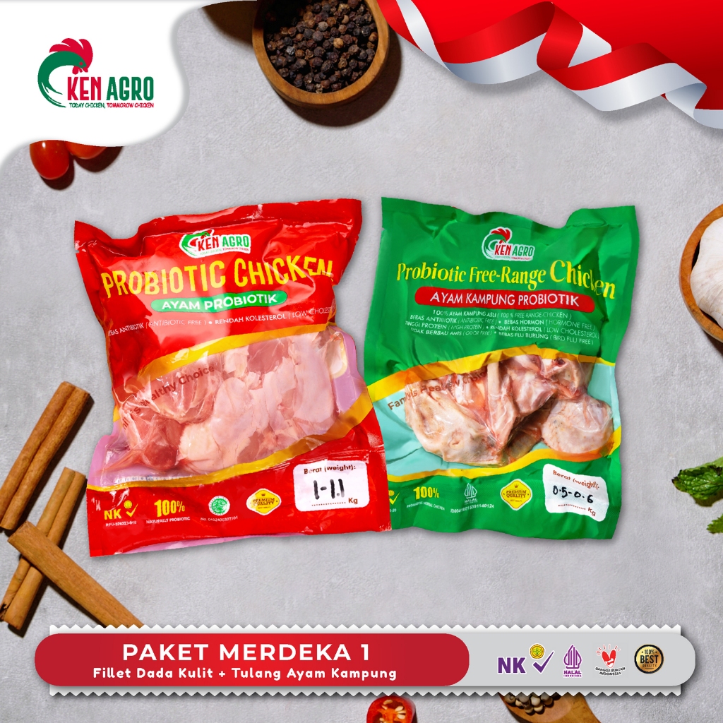 

Ken Agro Paket Merdeka 1 (Fillet Dada Kulit Ayam Probiotik + Tulang Ayam Kampung) Frozen