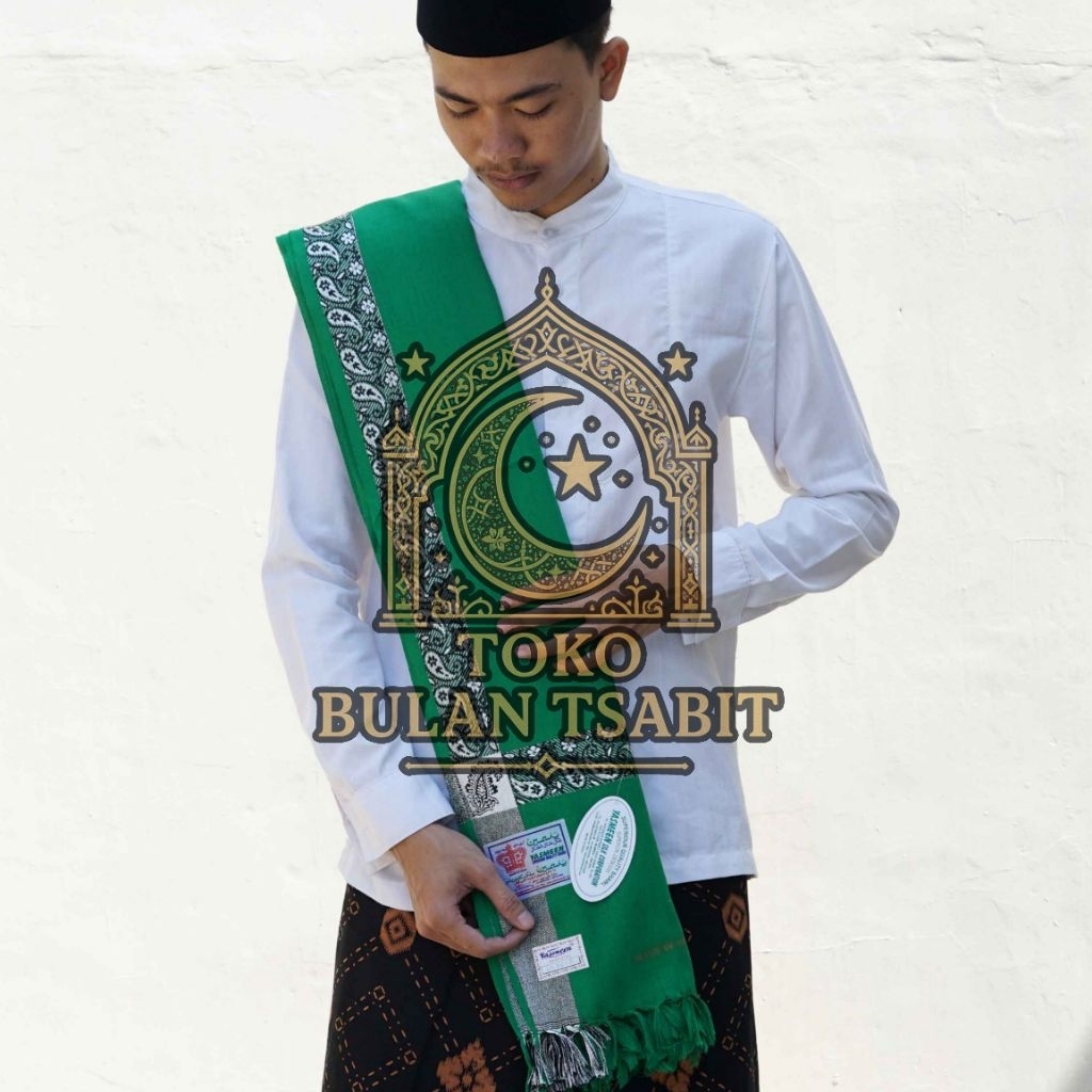 Sorban Kashmiri Arifat Motif Hijau Lis Silver - Sorban Kashmiri Almas  Kualitas Terbaik - Sorban Haj