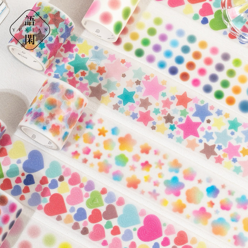 

(6C) washi tape selotip transparan kiss cut deco bujo bintang bulat hati heart star round shape