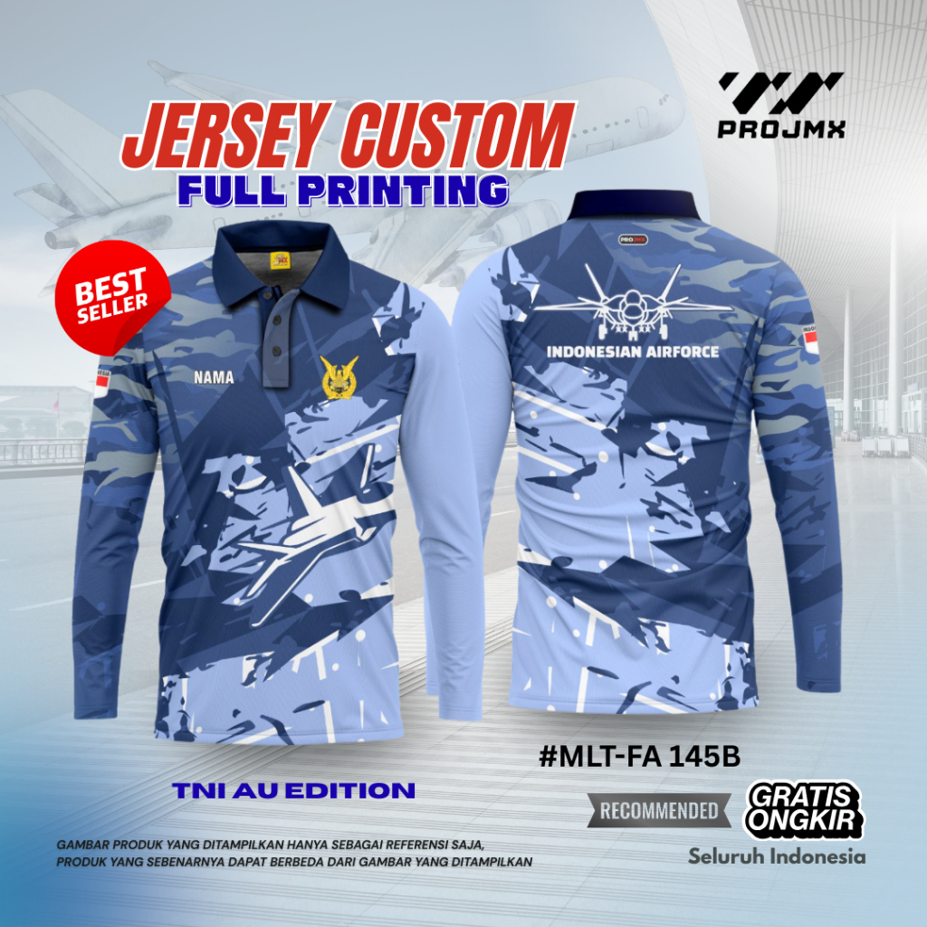 PROJMX - KAOS JERSEY TNI ANGKATAN UDARA LENGAN PANJANG FULL PRINTING ( BISA CUSTOM )