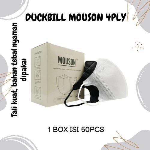 MASKER DUCKBILL EARLOOP MOUSON 4 PLY HITAM PUTIH MIX WARNA 1 BOX ISI 50PCS / MASKER DUCKBILL NON HIJ