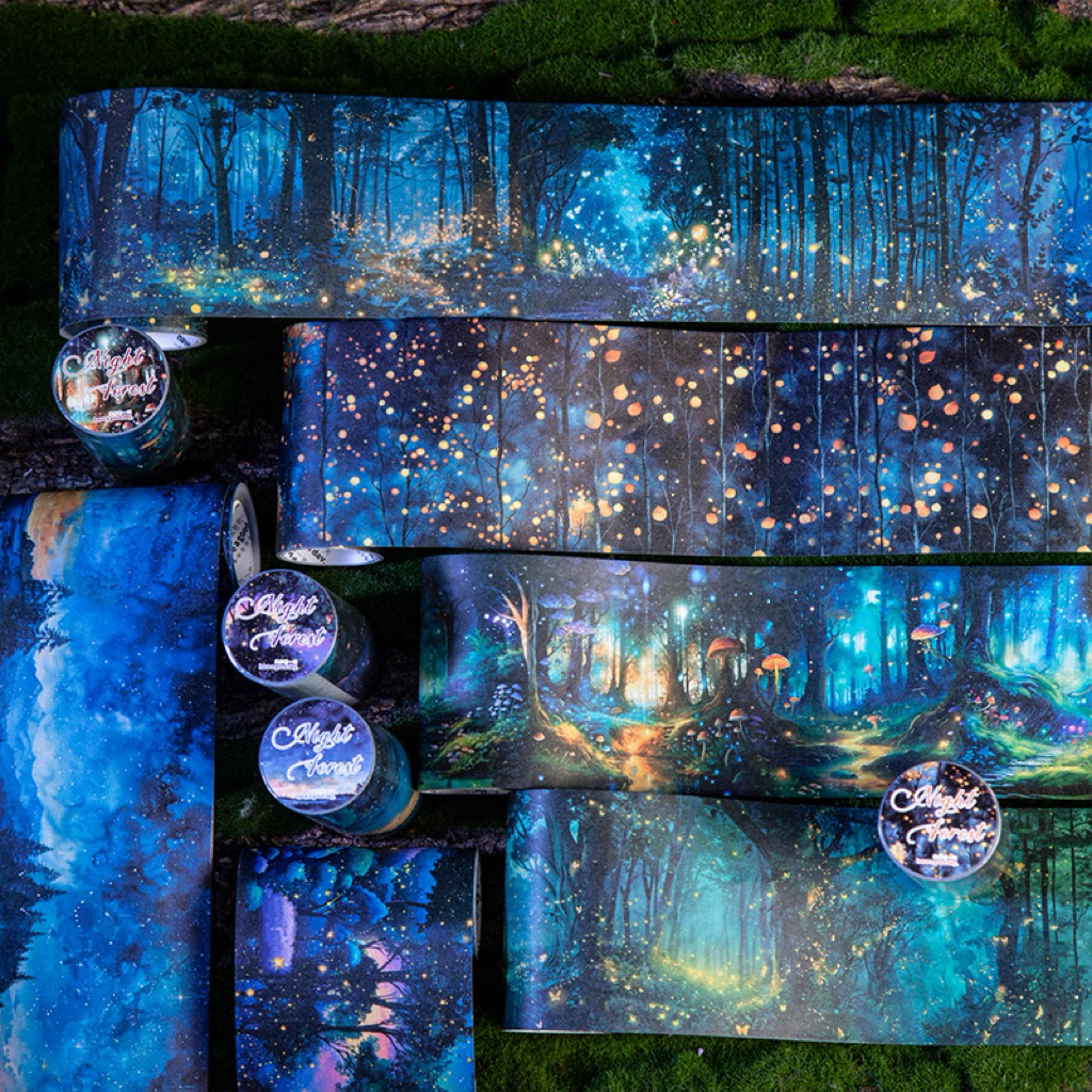 

(2EB) washi tape selotip pemandangan alam malam hutan misteri mistis night scenery forest
