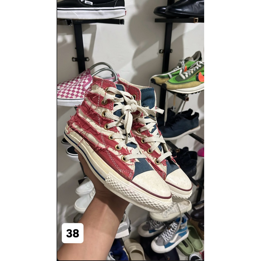 Converse All Star High Tops Stars & Stripes Raw Edge Distressed