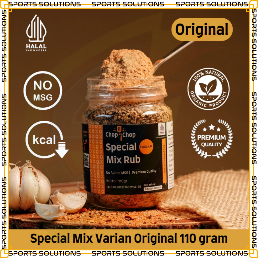 

SPORTS SOLUTIONS PRIME X CHOPCHOP Rub Mix Rub Original 110gr / Chop Chop Special Mix Rub Special Mix Rub Original Bumbu Marinasi Rendah Kalori / Diet Serbaguna 110gr Bumbu Marinasi Original SPORTS SOLUTIONS PRIME