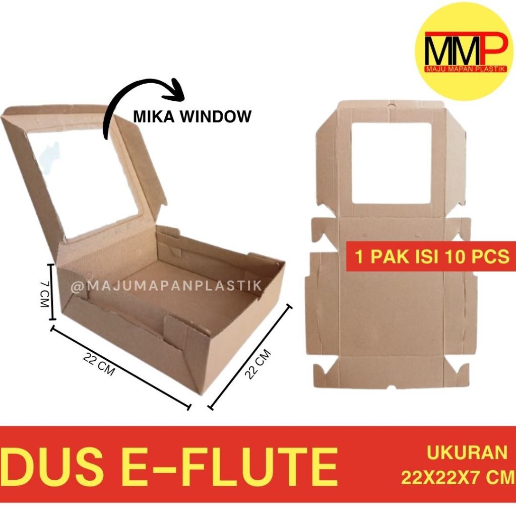 

(10pcs) Dus E FLute 22x22x7 Coklat Window Single Wall / Dos Kraft Eflute tutup mika
