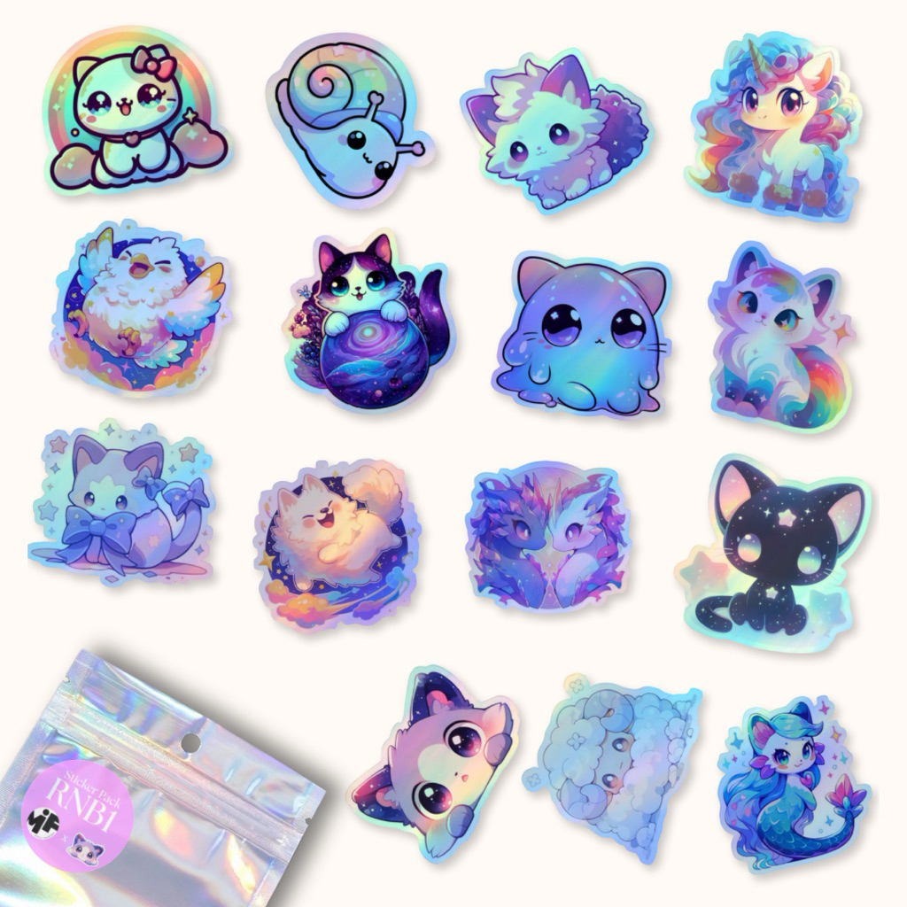 

[1 Pack] Sticker Hologram Cute Animal Colorfull Premium Laminasi , Stiker Hologram Rainbow Cute Animal Premium Dekorasi Laptop Tumblr Gitar