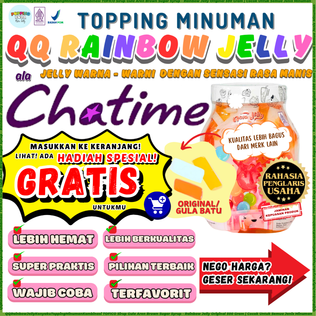 

QQRainbowJellyKonyakuToppingMinumanKombinasi TOFICO Sirup Gula Aren Brown Sugar Syrup - Rainbow Jelly Original 500 Gram | Cocok Untuk Semua Jenis Minuman