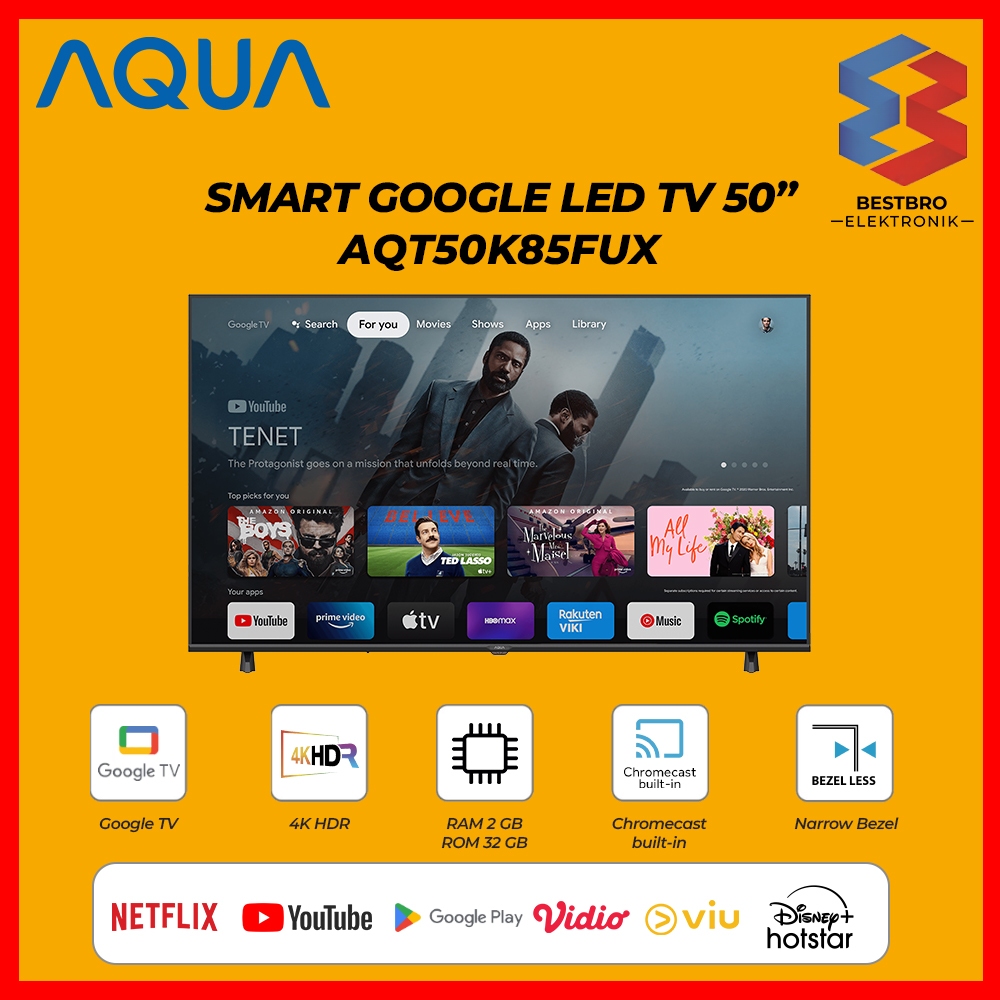 AQUA TV 50" UHD 4K HDR Google TV 50 Inch AQT50K85FUX Smart TV Android TV