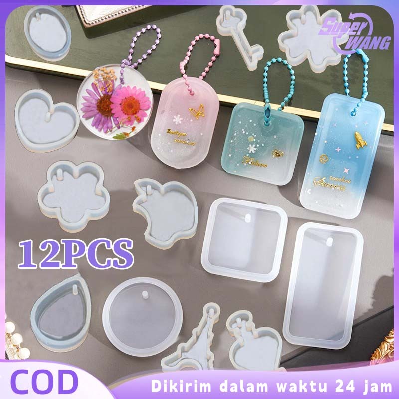 12pcs Cetakan Resin Liontin Silikon Cetakan Resin Kalung Serbaguna Cetakan Gantungan Kunci Resin Cet