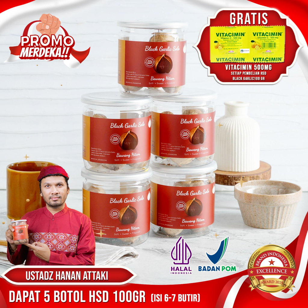 

5 BOTOL HSD Black Garlic Solo ( Bawang Hitam Tunggal) 100 Gr