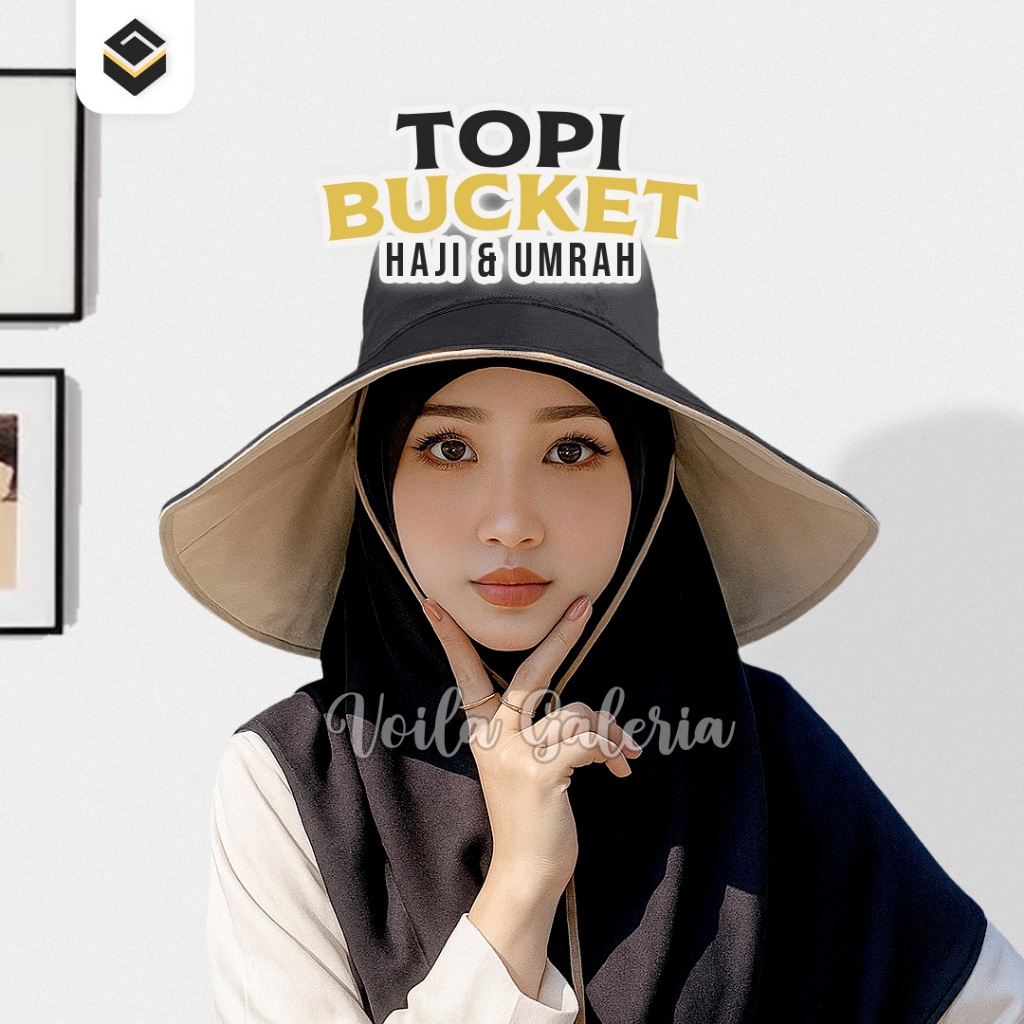 Topi Bucket Lebar Outdoor Haji Umroh Tali Leher Hijab Friendly Wanita Dewasa