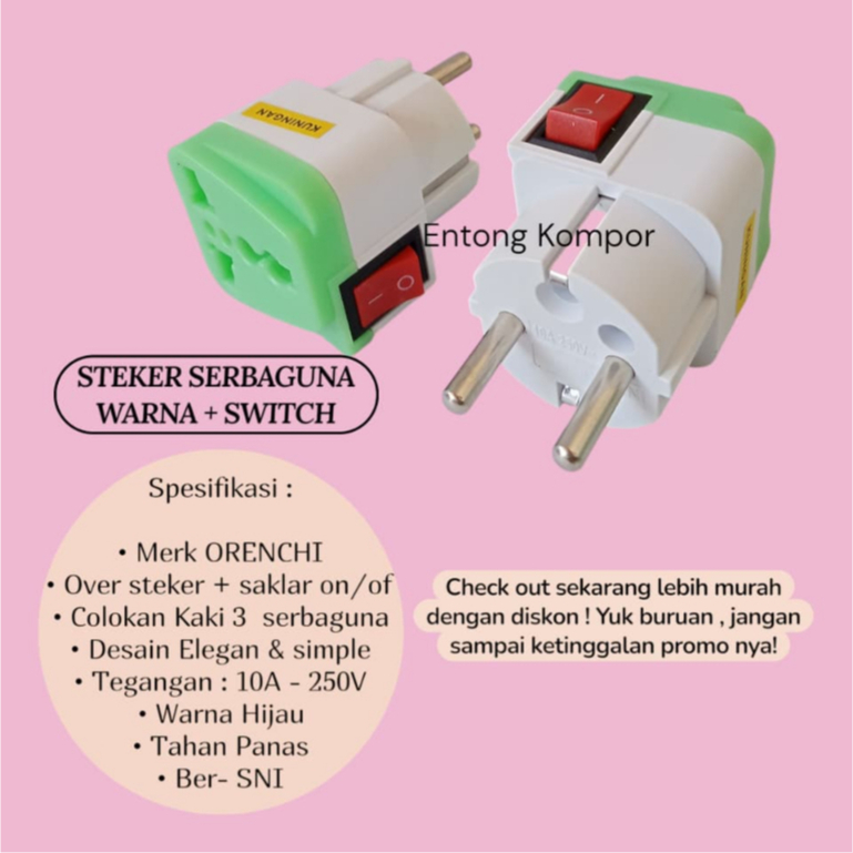 Over Steker Saklar on off / Colokan Kaki 3 Serbaguna + Saklar On/Off
