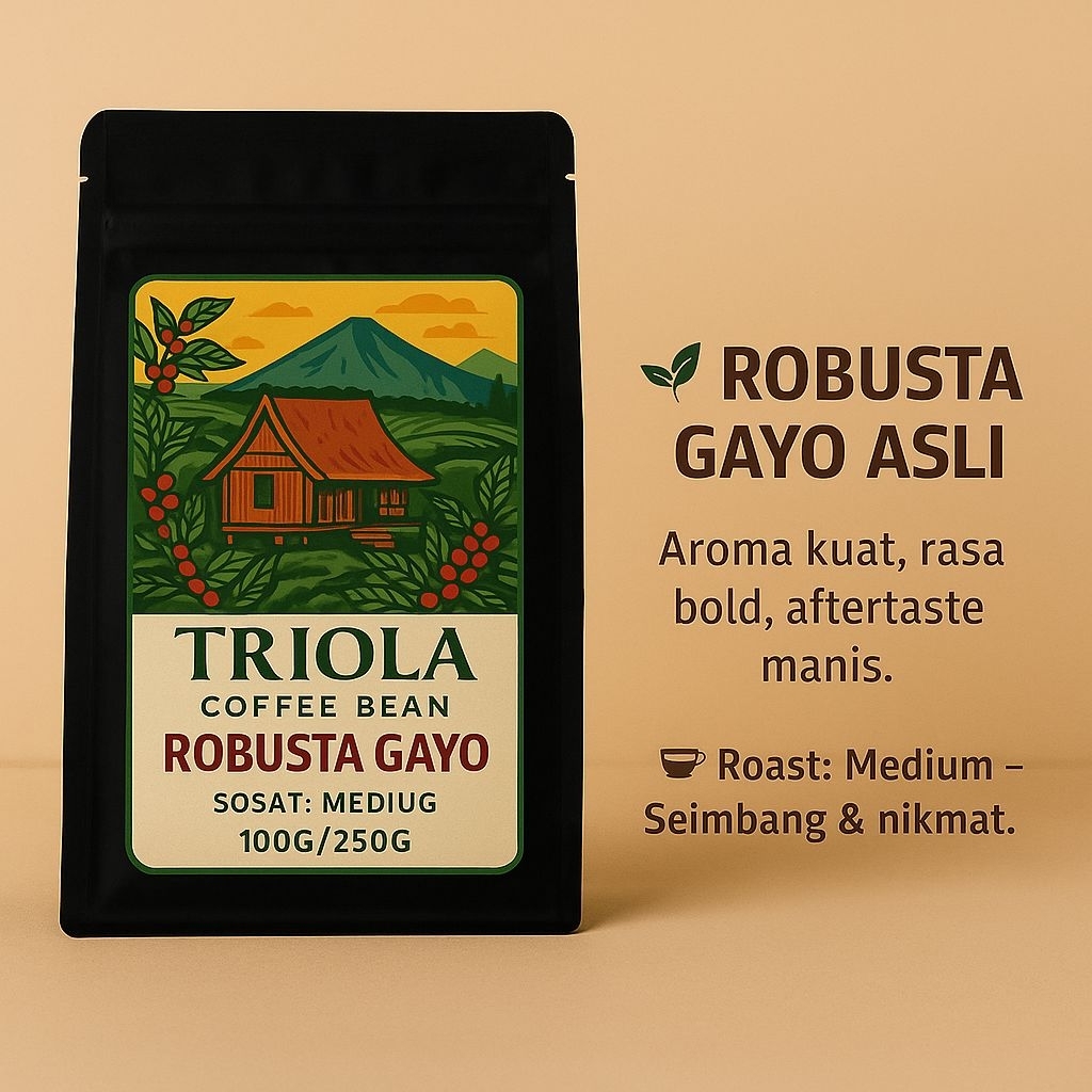 

Kopi Hitam Strong Triola Robusta Gayo Aceh – Biji Kopi / Bubuk Premium Medium Roast (100g / 250g)