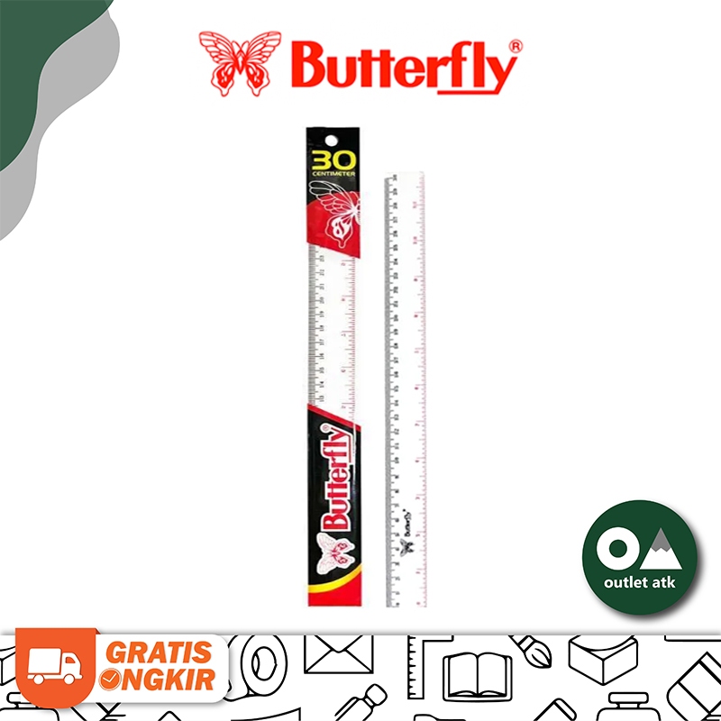 

Penggaris Butterfly 30 cm Garisan Clear Transparent Plastic Ruler