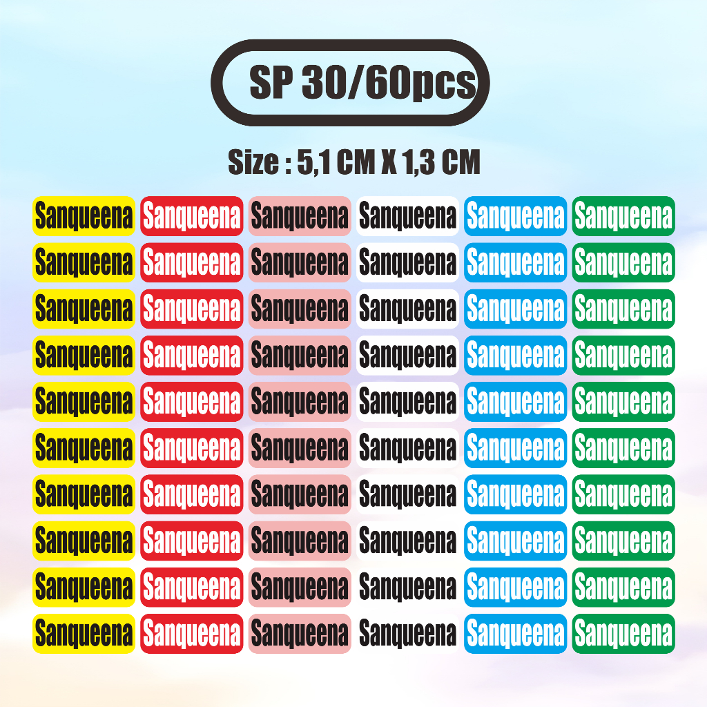 

SP139 Stiker Nama Label Printing Kain / Kaos Sablon Setrika Isi 30pcs / 60pcs Gratis Custom Nama