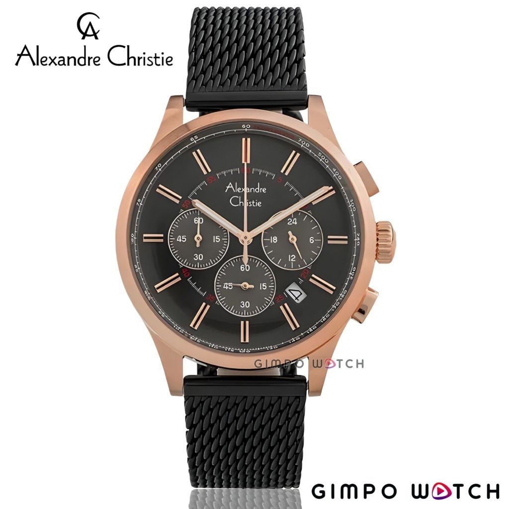 Jam Tangan Pria Alexandre Christie  AC6574MC Black Dial Stainless Steel Strap