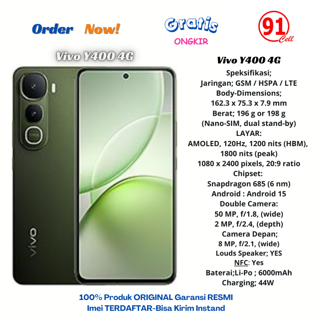 Vivo Y400 4G Original (Ram8/256Gb)&(Ram8/128gb) Garansi Resmi