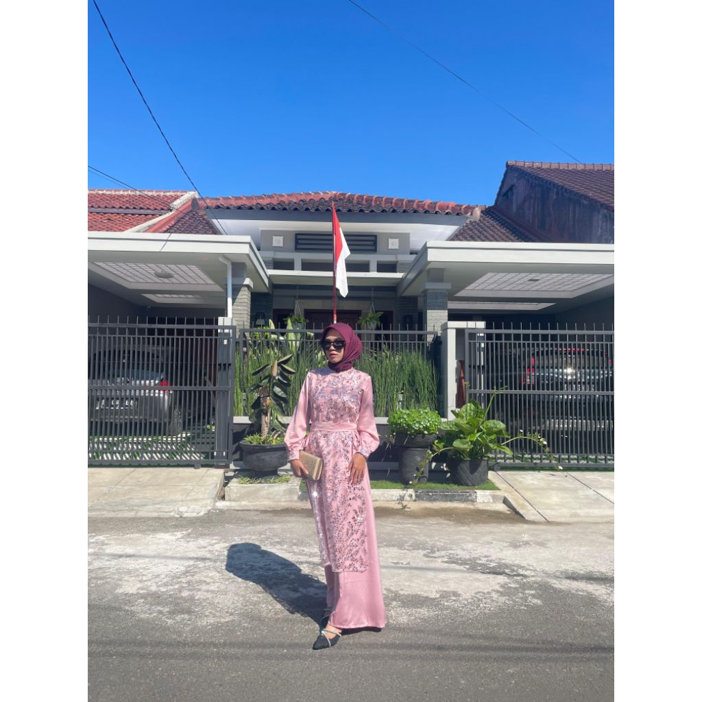 Bilqis Outfit - Dress Brukat Alora Setelan Kondangan Wanita