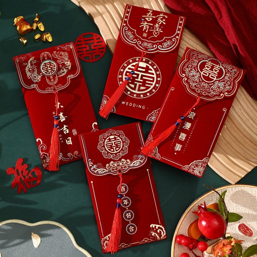 

[2PC ANGPAO TASSEL BESAR SHUANG XI 16.5 x 9 CM] Premium GLITTER/BLUDRU Kertas Angpao TASSEL Sangjit tebal /Amplop Angpao /Angpau / Hongbao Wedding, Sangjit , Uang Susu, Pernikahan / Shuang Xuang Xi